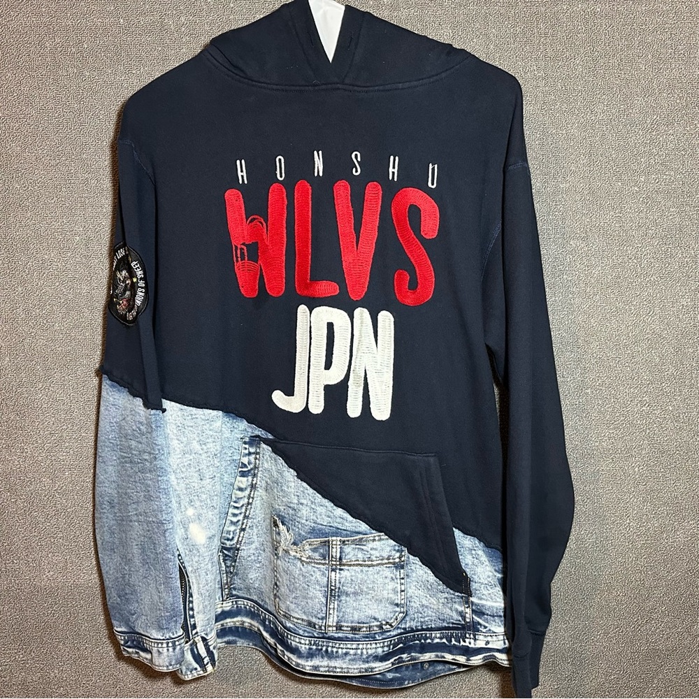Very Rare- Iro Ochi Blue Half Denim Honshu WLVS JPN Embroidered Hoodie Size L
